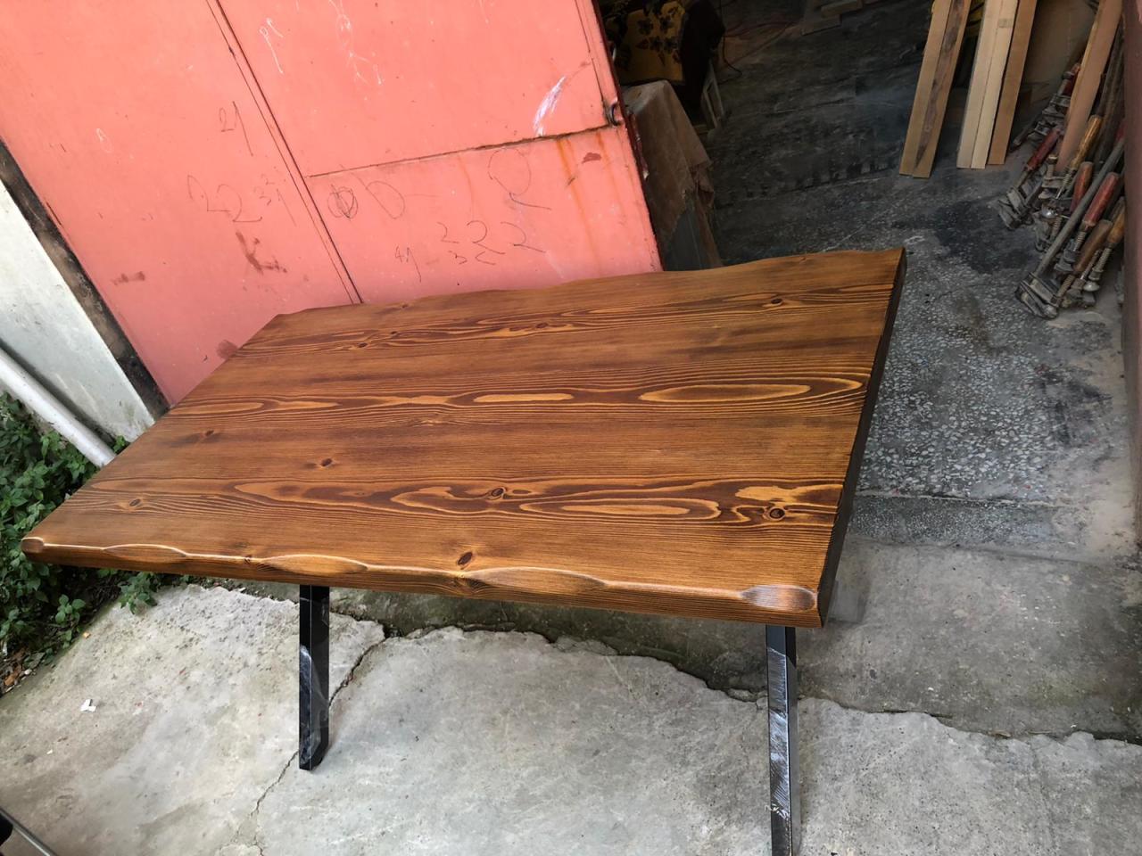 Doğal ağaç kütük masa ceviz rengi 140x75.cm