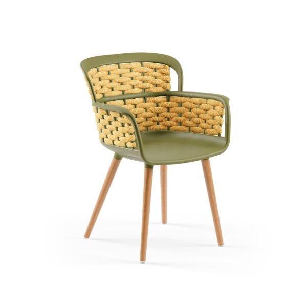 Haki Yeşil Gövde Sarı Örgülü Ahşap Ayaklı Sandalye | Mutfak, Salon, Cafe, Otel, Restaurant Sandalyesi Fiyatları