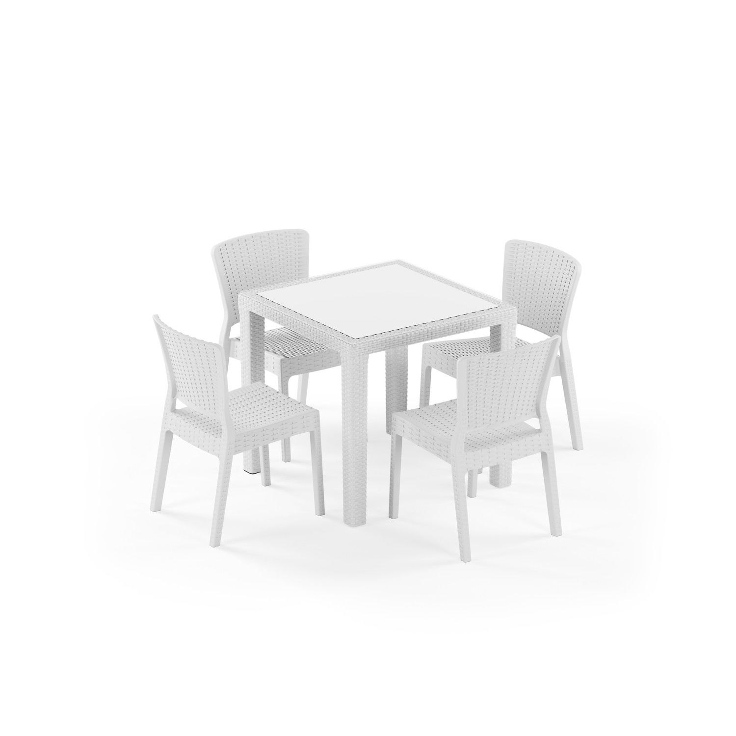 Beyaz Rattan Bahçe Masa Sandalye Takımı 4 Kişilik 80x80
