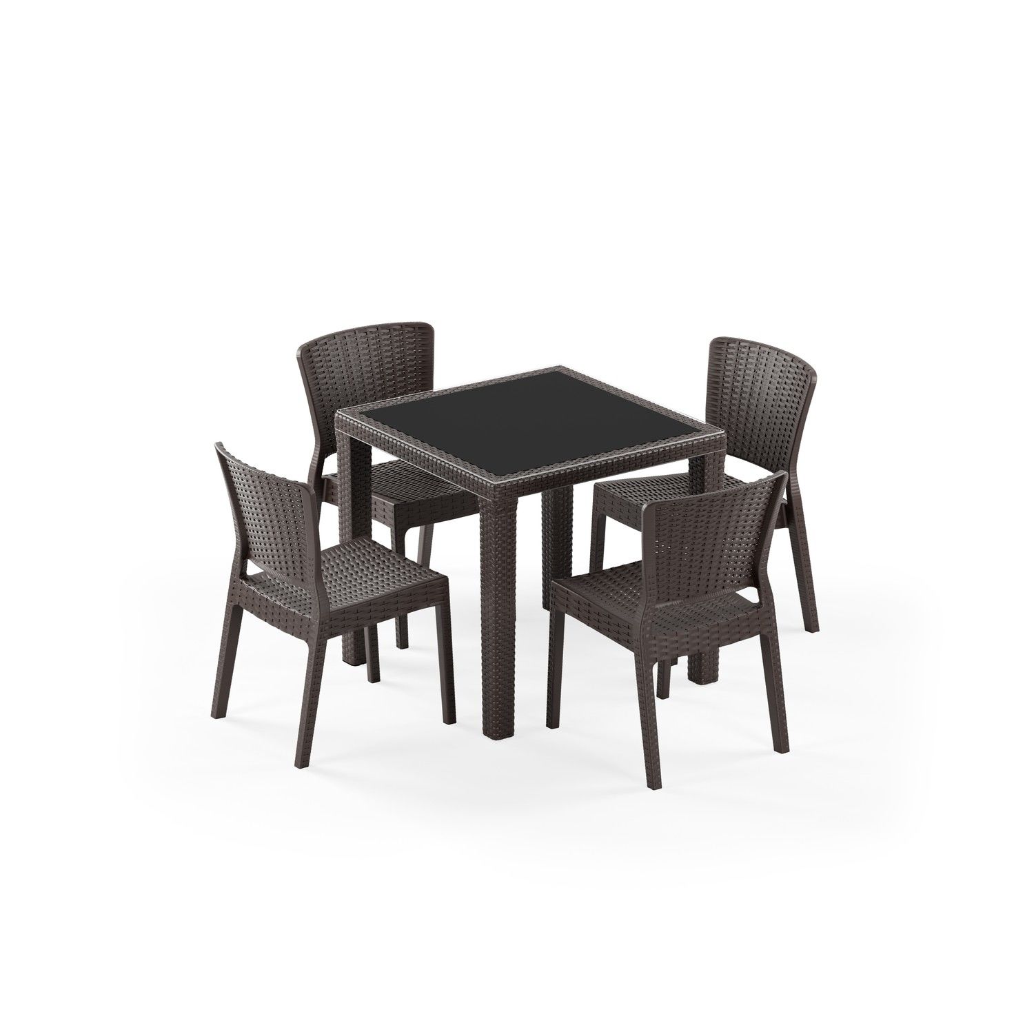 Venge Rattan Bahçe Masa Sandalye Takımı 4 Kişilik 80x80