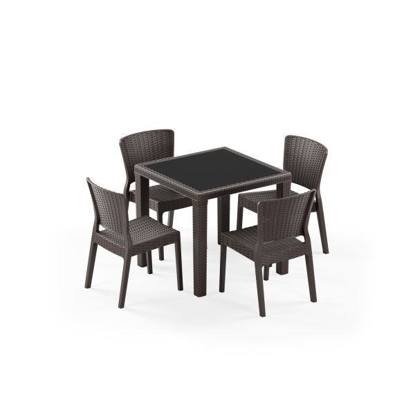 Venge Rattan Bahçe Masa Sandalye Takımı 4 Kişilik 80x80
