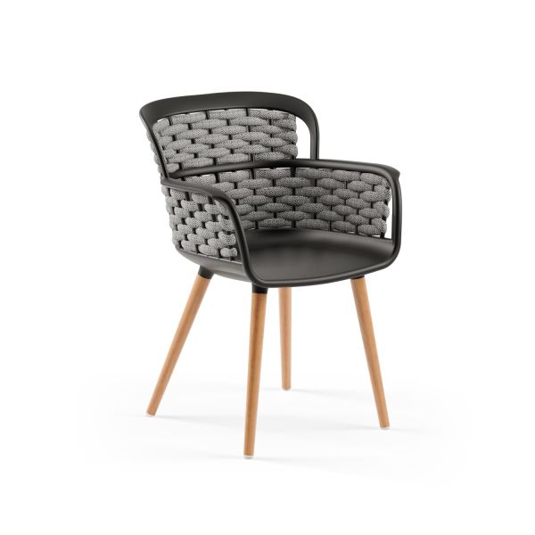 Siyah Gövde Gri Örgülü Mutfak Sandalyesi – Ahşap Ayaklı, Modern ve Dayanıklı Tasarım