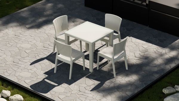 Bej Bahçe Masa Sandalye Takımı 4 Kişilik 80x80 cm
