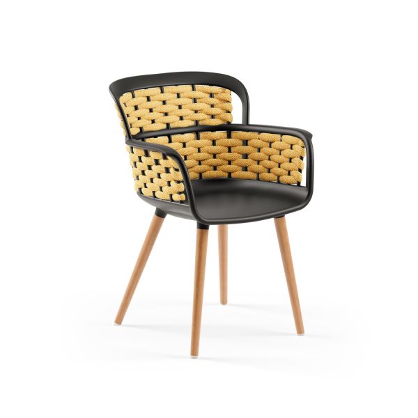 Siyah Gövdeli Sarı Örgülü Ahşap Ayaklı Sandalye | Şık, Dayanıklı, Mutfak Cafe Otel Sandalyesi