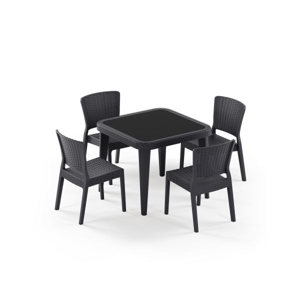 Antrasit 4 Kişilik Bahçe Masa Sandalye Takımı 90x90 cm