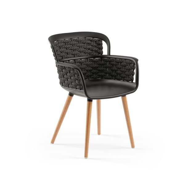 Ahşap Ayaklı Siyah Örgülü Sandalye | Mutfak Salon Cafe İçin Dayanıklı Yemek Sandalyesi