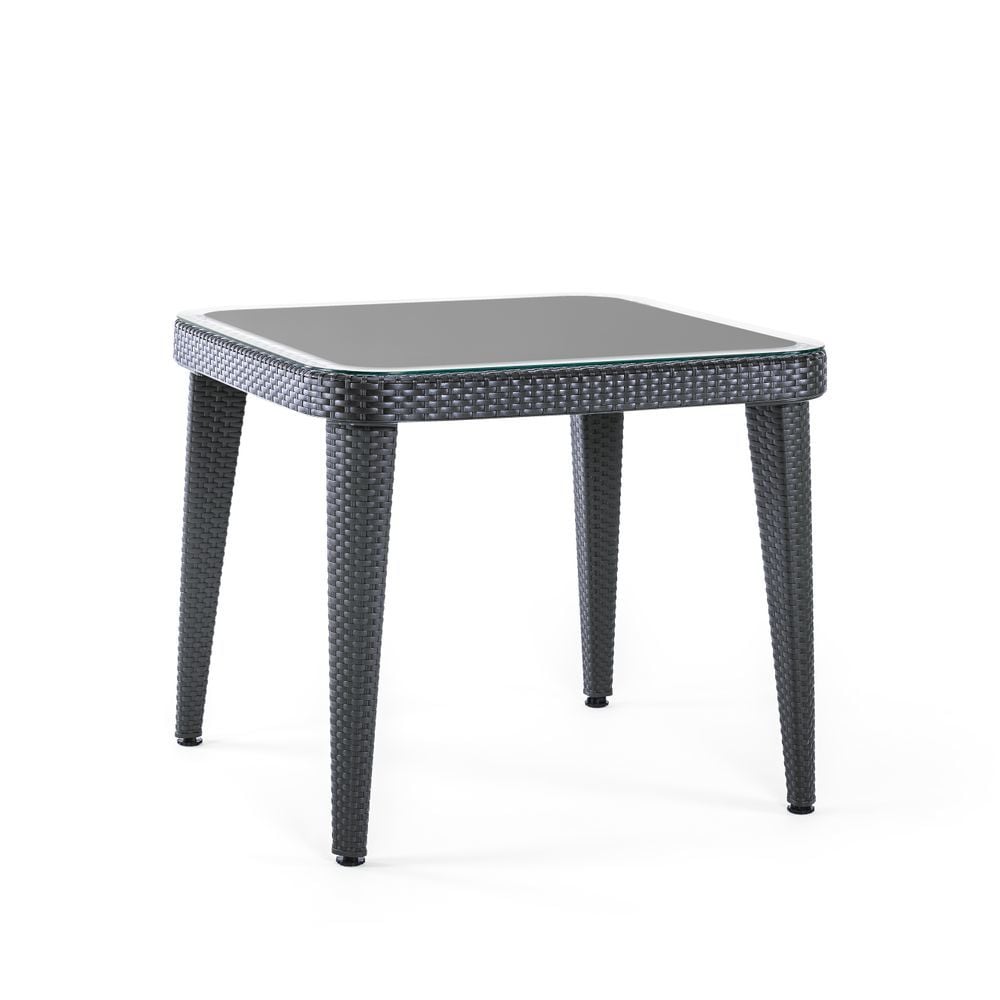 Antrasit Bahçe Masası 90x90 Plastik Rattan Desenli Camlı