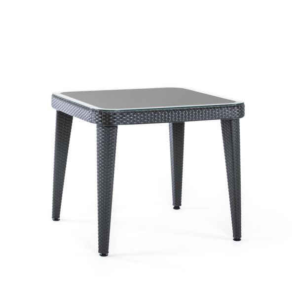 Antrasit Bahçe Masası 90x90 Plastik Rattan Desenli Camlı