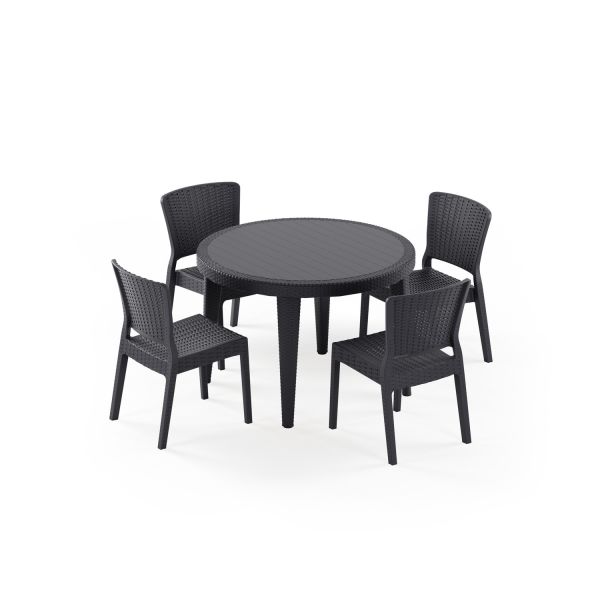 Antrasit 4 Kişilik Bahçe Masa Sandalye Takım 110 cm Yuvarlak