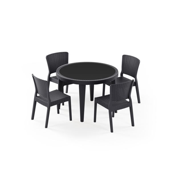 Antrasit 4 Kişilik Bahçe Masa Sandalye Takım 110 cm Yuvarlak