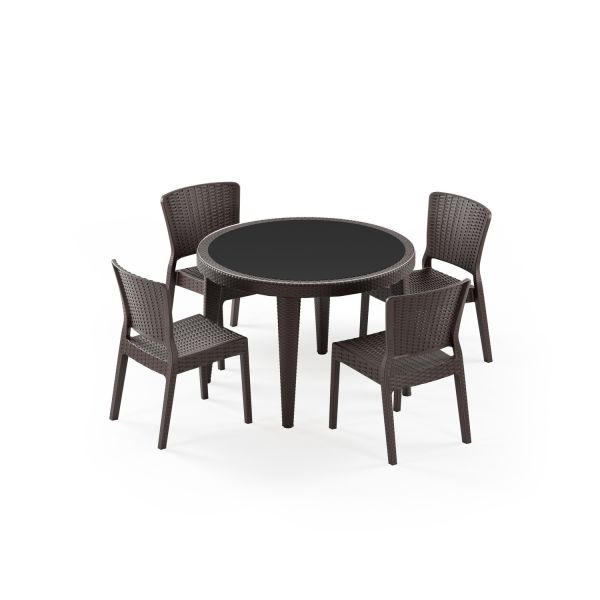 Venge Rattan Bahçe Masa Sandalye Seti 4 Kişilik 110 cm