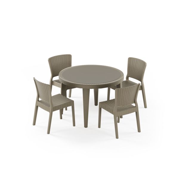 Vizon Rattan Bahçe Masa Sandalye Seti 4 Kişilik 110 cm