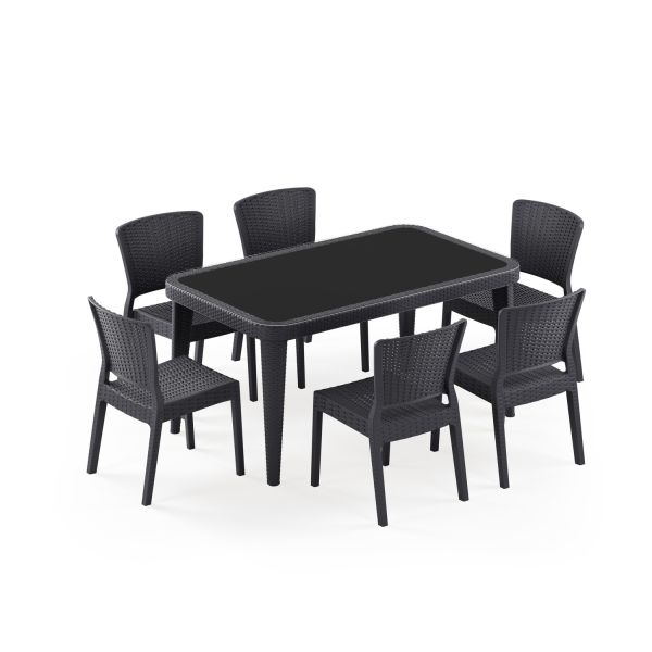 Antrasit Bahçe Masa Sandalye Takımı 6 Kişilik 90x150 cm