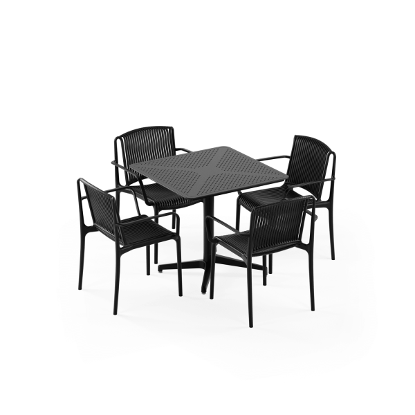 Siyah Bahçe Masa Sandalye Takımı 4 Kişilik 80x80 Dış Mekan