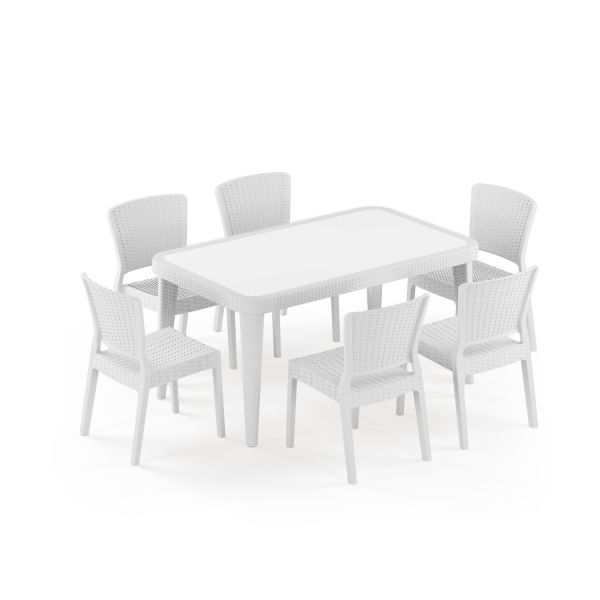 Beyaz Bahçe Masa Sandalye Takımı 6 Kişilik 90x150 cm