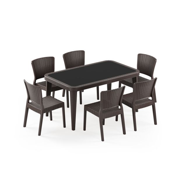 Venge Bahçe Masa Sandalye Takımı 6 Kişilik 90x150 cm