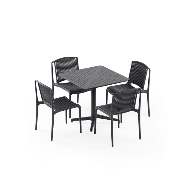 Antrasit Katlanır Bahçe Masa Sandalye Seti 4 Kişilik 80x80