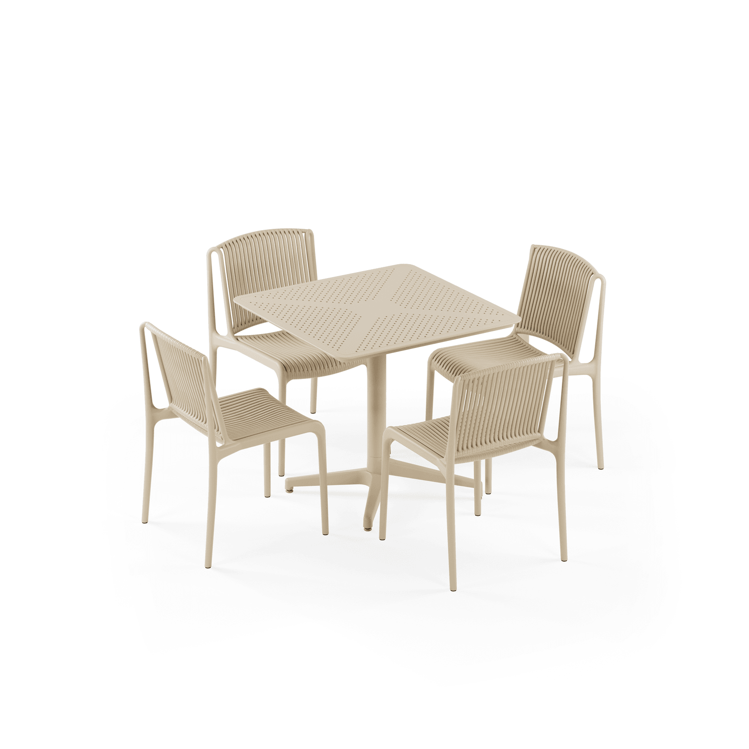 Bej Katlanır Bahçe Masa Sandalye Seti 4 Kişilik 80x80