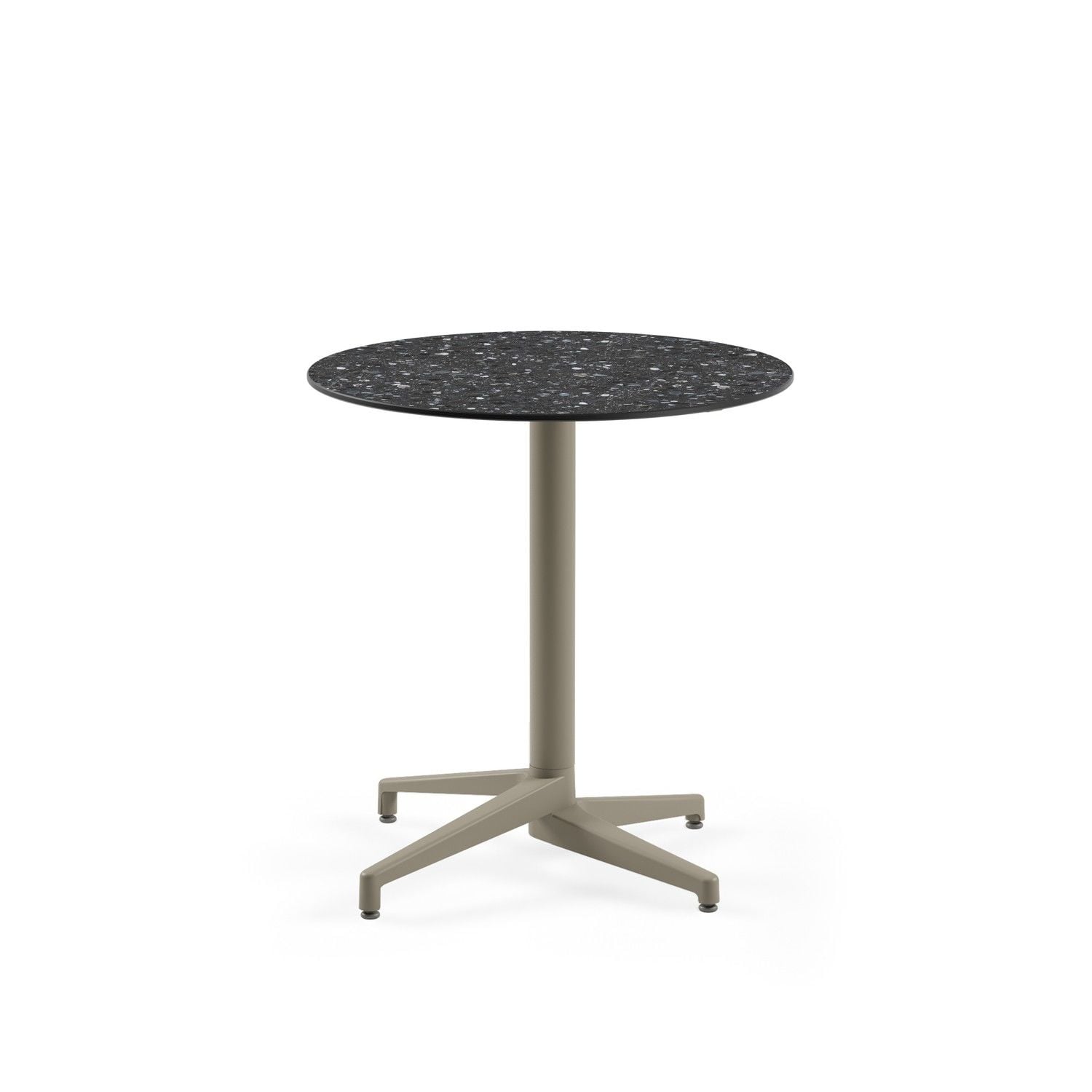 Compact Açık Alan Otel Masası – 77 cm Çap Yuvarlak Terrazzo Laminat Mermer Desenli Paslanmaz Dış Mekan Bahçe Masası