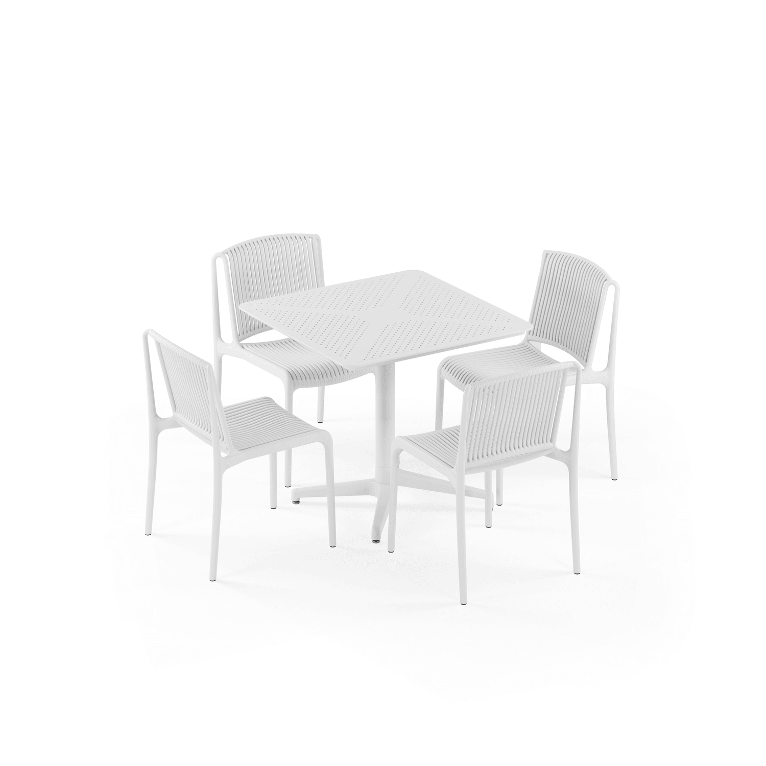 Beyaz Renk 4 Kişilik Katlanabilir Dış Mekan Bahçe Masa Sandalye Takımı 80x80 cm | Paslanmaz Balkon, Teras, Cafe, Restoran Seti