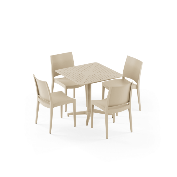 Bej Dış Mekan Bahçe Masa Sandalye Takımı 4 Kişilik 80x80 cm