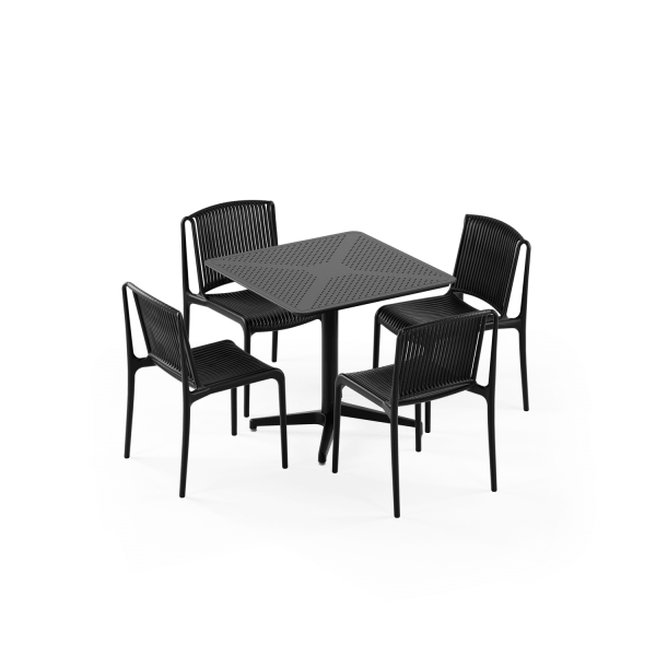 Siyah Katlanabilir 4 Kişilik Dış Mekan Bahçe Masa Sandalye Takımı 80x80 cm | Paslanmaz Balkon, Teras, Cafe, Restoran Seti Ücretsiz Kargo
