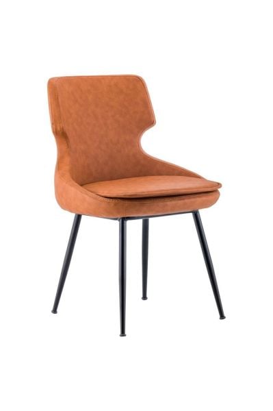 Donna Metal Siyah Ayak Poliüretan Sünger Kahverengi Deri Rahat Mutfak Sandalyesi