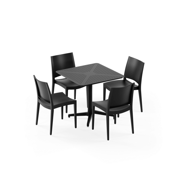 Siyah Dış Mekan Bahçe Masa Sandalye Seti 4 Kişilik