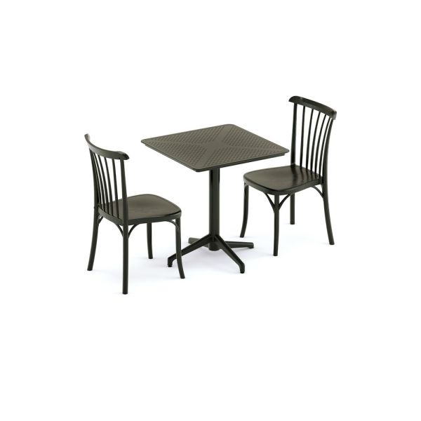 Siyah 70x70 Cafe Bahçe Masa Sandalye Takımı 2 Kişilik Set