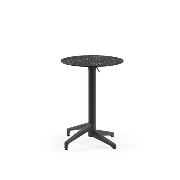 Compact Katlanabilir Otel Masası – 60 cm Çap Yuvarlak, Antrasit Ayaklı, Terrazzo Mermer Desenli, Paslanmaz, Dış Mekan ve İç Mekan Kullanımı