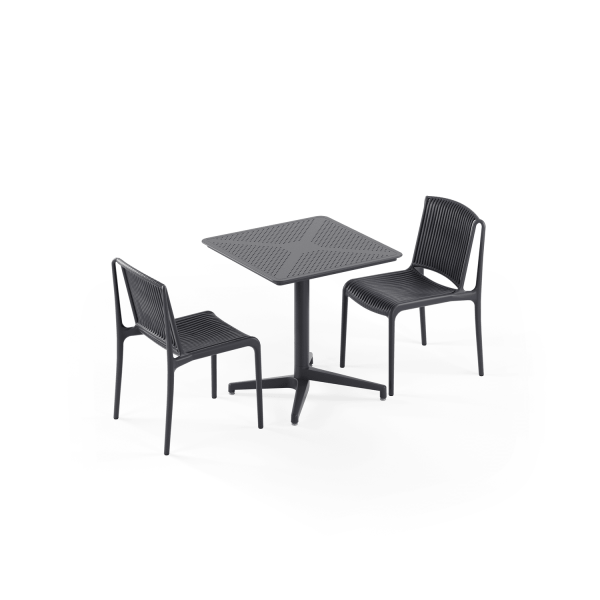 Antrasit Katlanabilir Bahçe Masa Sandalye Takımı 2 Kişilik | 70x70 Dış Mekan Otel Cafe Balkon Teras Masa Sandalyesi Seti