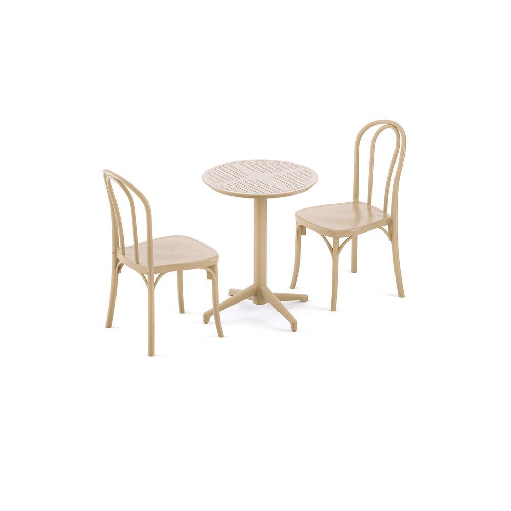 Bej 2 Kişilik Yuvarlak Cafe Bahçe Masa Sandalye Takımı 60 cm