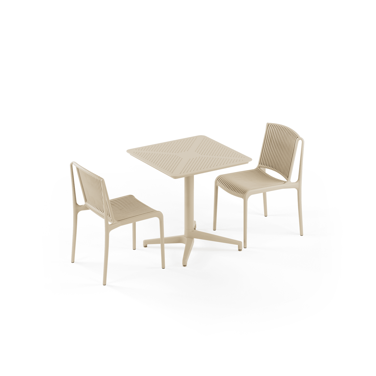 Bej Renk 2 Kişilik Katlanabilir Dış Mekan Bahçe Masa Sandalye Takımı 70x70 cm – Otel, Cafe, Balkon, Teras İçin Dayanıklı ve Hafif Set