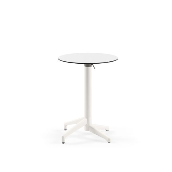 Compact Katlanır Kafe Masası - Beyaz Laminat, Paslanmaz, Yuvarlak, 60 cm Çap, İç ve Dış Mekan Kullanımı