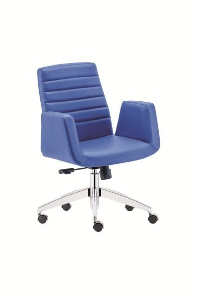 Arog Mavi Deri Ofis Çalışma Koltuğu Ergonomik Krom Ayak