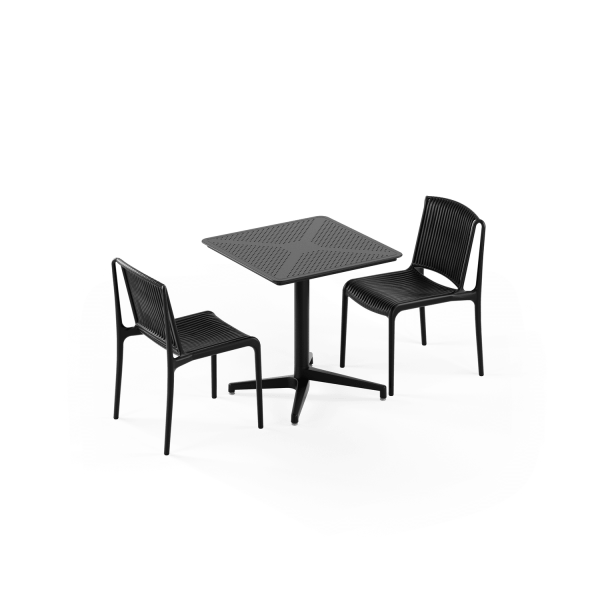 Siyah 2 Kişilik Restoran Bahçe Masa Sandalye Takımı 70x70 Cm
