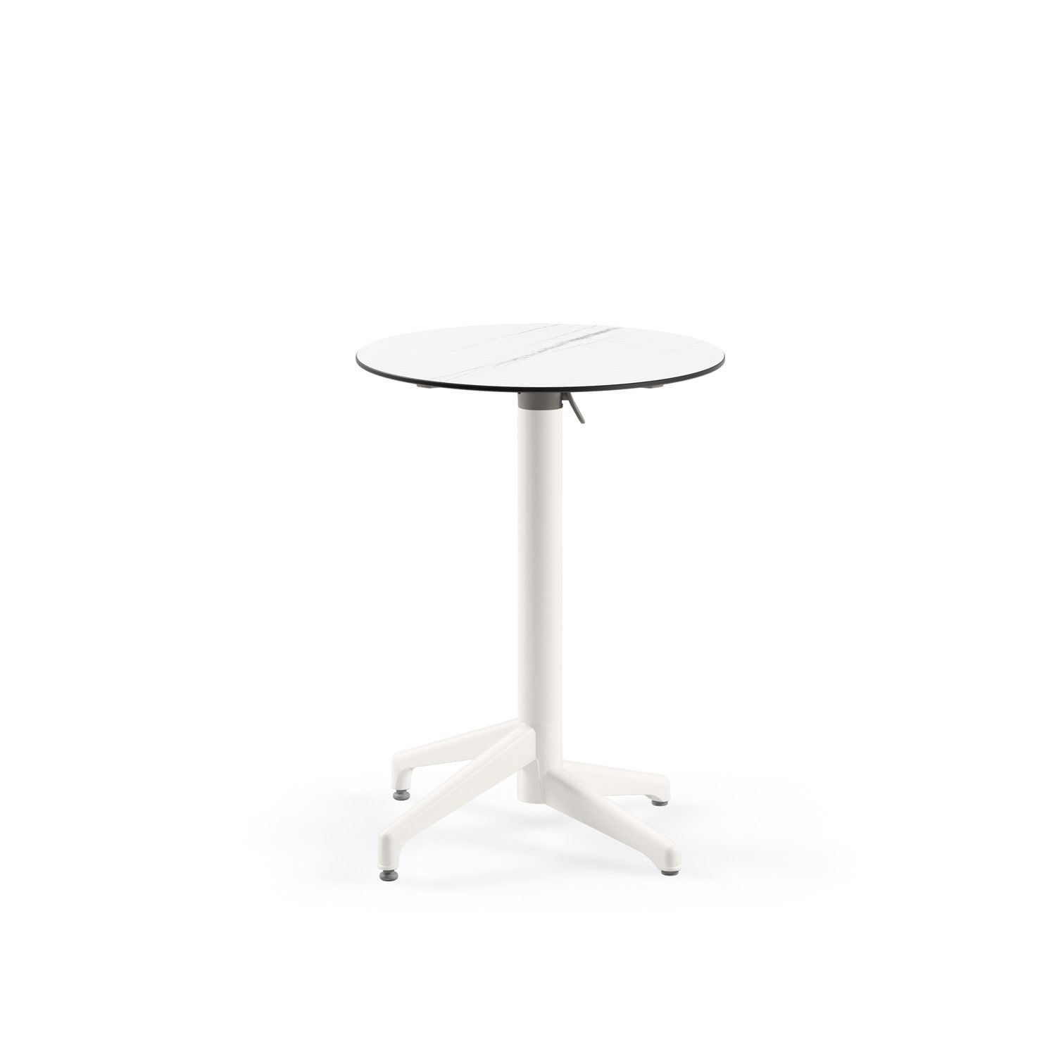 Compact Katlanır Cafe Masası - Beyaz Mermer Desenli Laminat Üst, Paslanmaz, Yuvarlak, Dış Mekan Bahçe ve İç Mekan Kullanımı İçin - 60 cm Çap