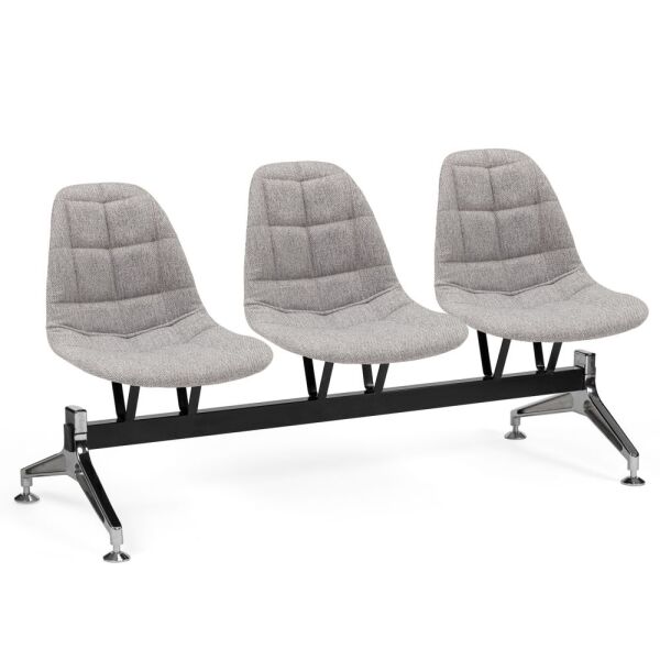 Açık Gri Kumaşlı Üçlü Ofis Bekleme Sandalyesi Metal Ayaklı