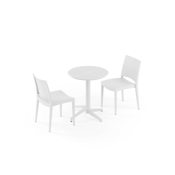 Beyaz Yuvarlak 2 Kişilik Bahçe Masa Sandalye Seti 60 cm