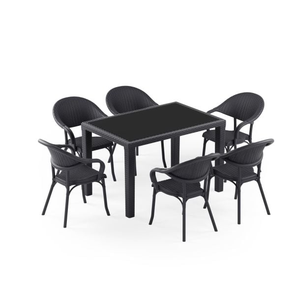 Antrasit Rattan Bahçe Masa Sandalye Takımları 6 Kişilik