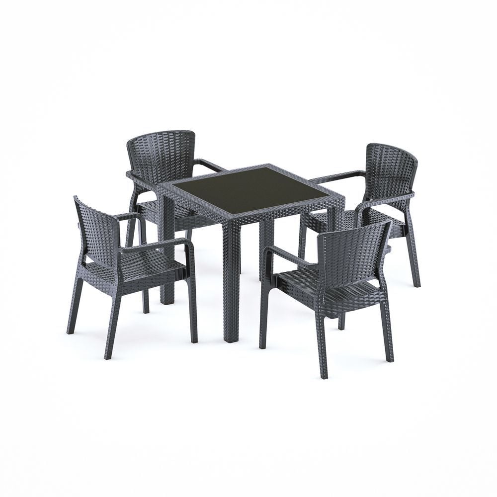 Antrasit Bahçe Masa Sandalye Takımı 80x80 4 Kişilik