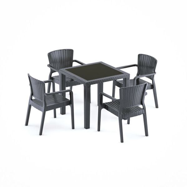 Antrasit Bahçe Masa Sandalye Takımı 80x80 4 Kişilik