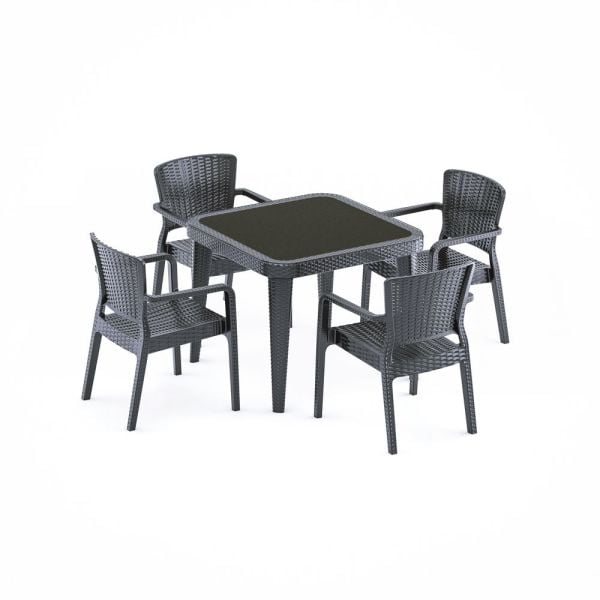 Antrasit Bahçe Masa Sandalye Takımı 90x90 4 Kişilik