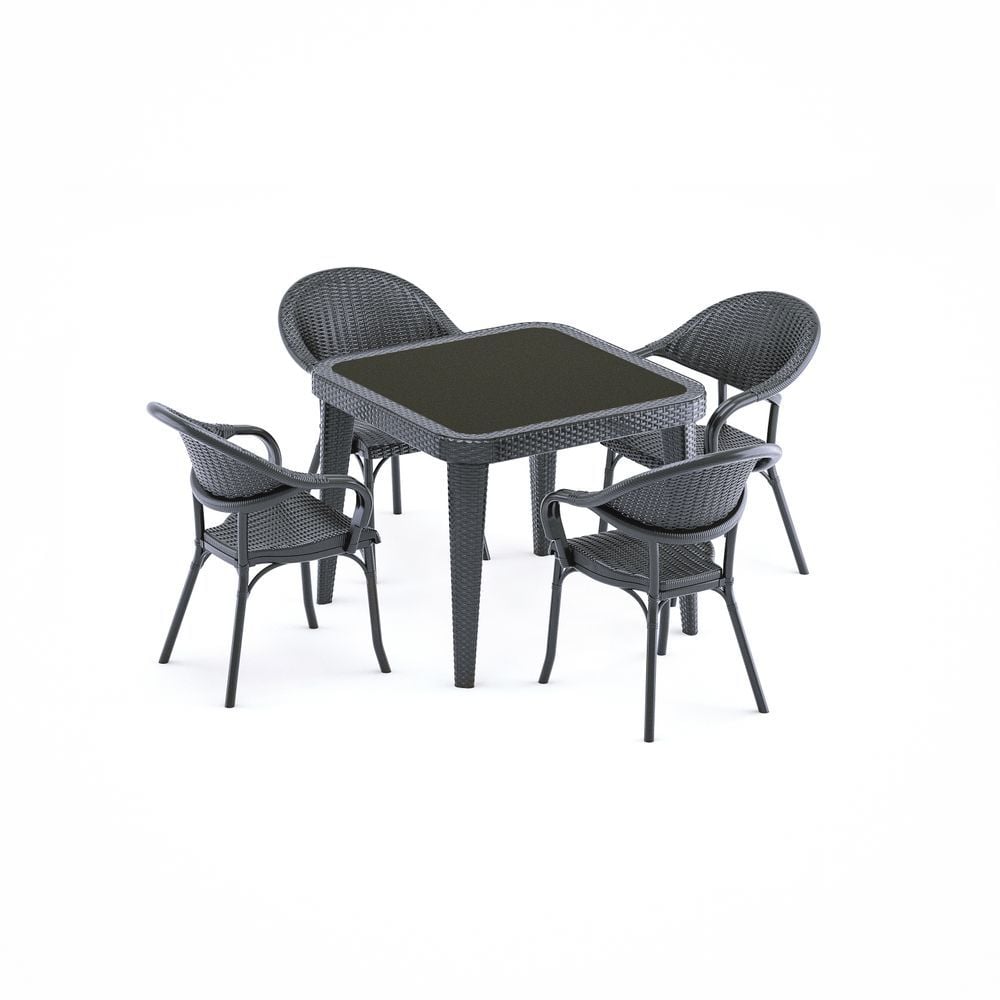 Antrasit 90x90 Kare Bahçe Masa Sandalye Takımı 4 Kişilik