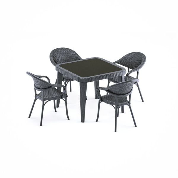 Antrasit 90x90 Kare Bahçe Masa Sandalye Takımı 4 Kişilik