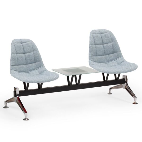 Açık Mavi Kumaş Metal ayaklı sehpalı 2'li Bekleme Sandalyesi