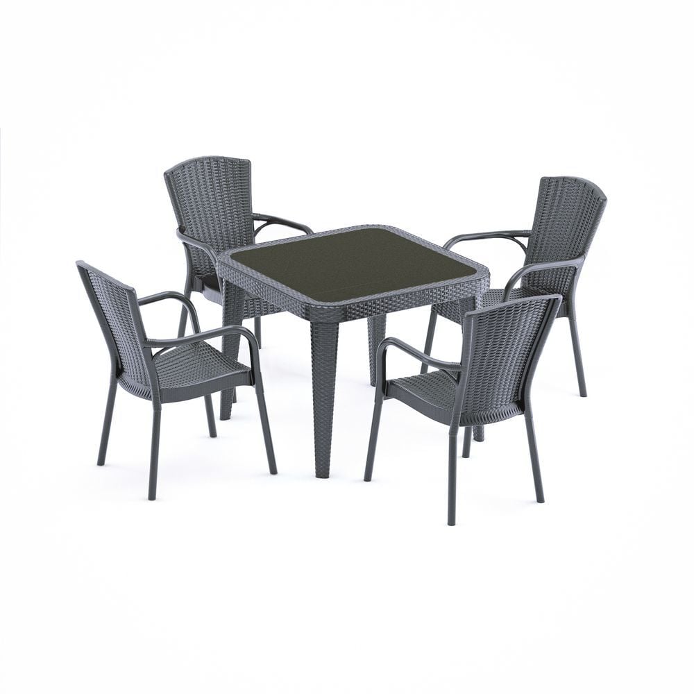 Antrasit Bahçe Masa Sandalye Takımı 90x90 4 Kişilik