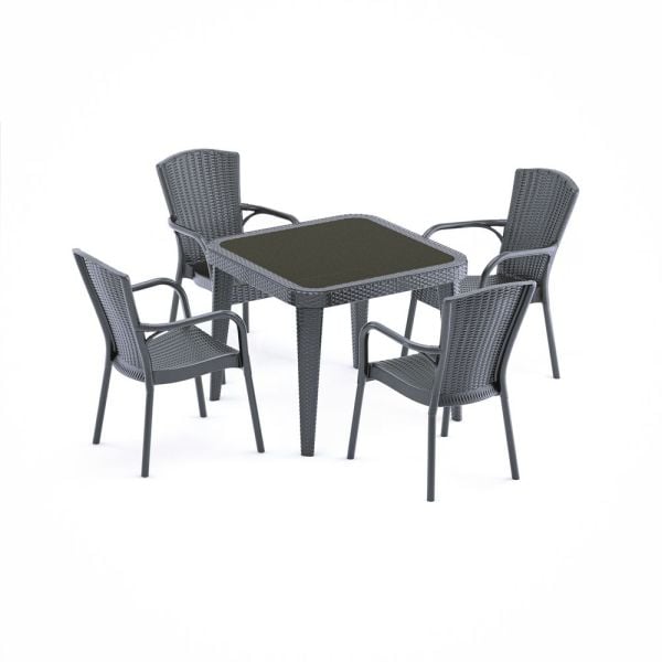 Antrasit Bahçe Masa Sandalye Takımı 90x90 4 Kişilik