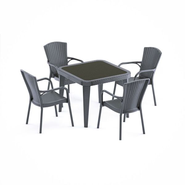 Antrasit Bahçe Masa Sandalye Takımı 90x90 4 Kişilik