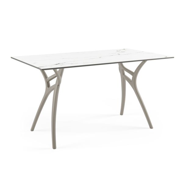 Beyaz Mermer Desenli Compact Bahçe Masa 80x140